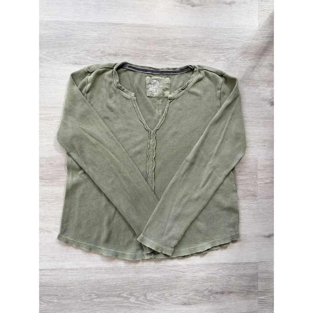 Pilcro Anthropologie  Green Waffle Knit Thermal Top Split Neck Size Women Large - Picture 2 of 11